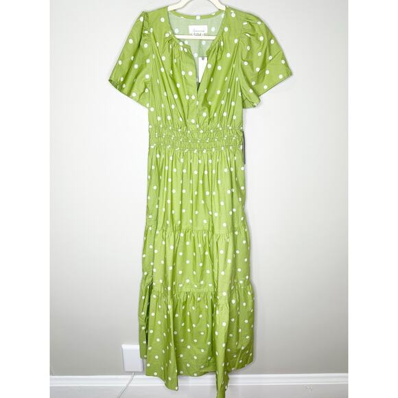 Anthropologie Womens The Somerset Maxi Dress Polka Dots Tiered Green M NEW - Picture 2 of 9